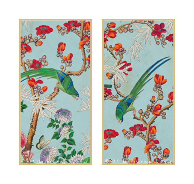 Hamlen Parrots 1 & 2, antique blue sky