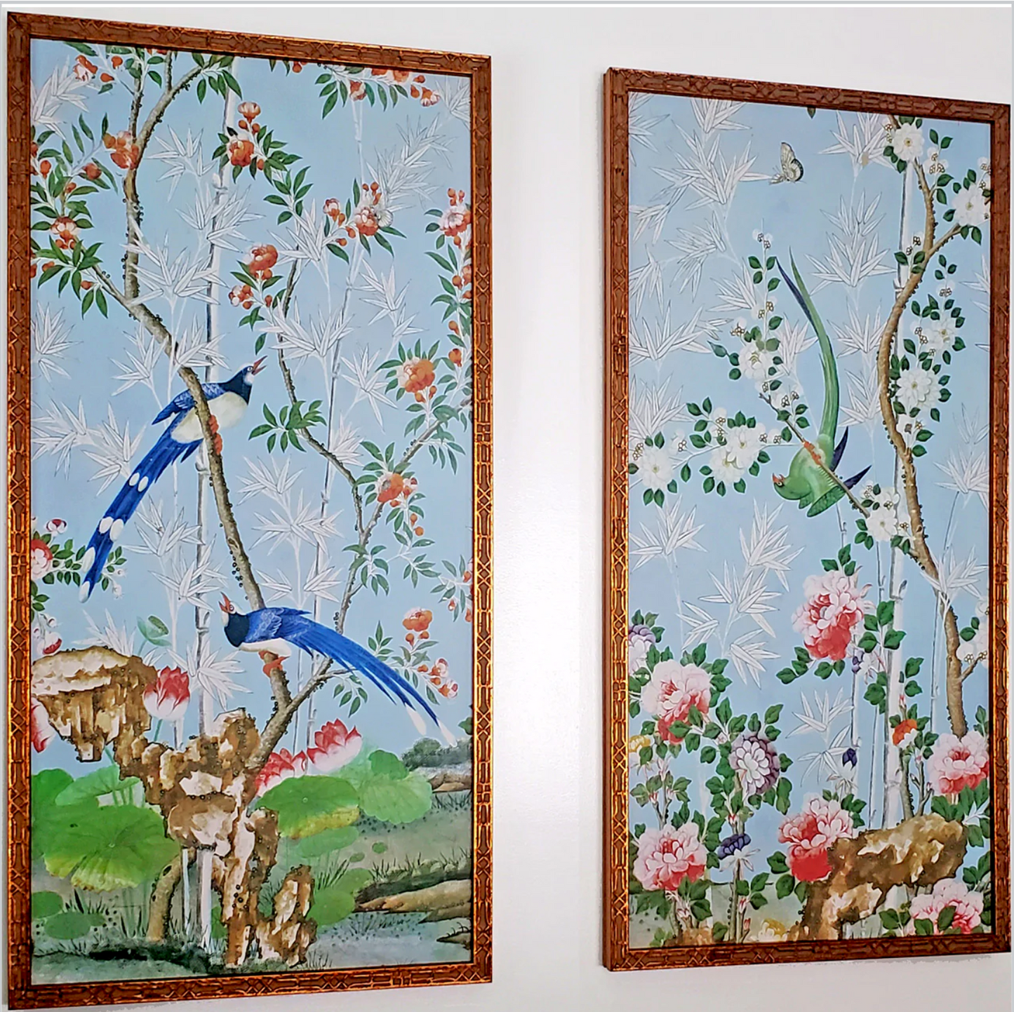 Hamlen Flowers and Birds, Pair on Stretched Canvas