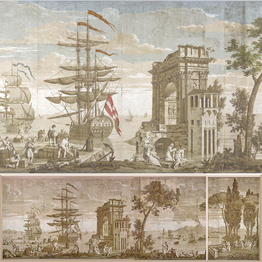 Views of Italy scenic bicentennial wallpaper panorama (2 of 3) new printing, Cay scans, compare Winterthur and more