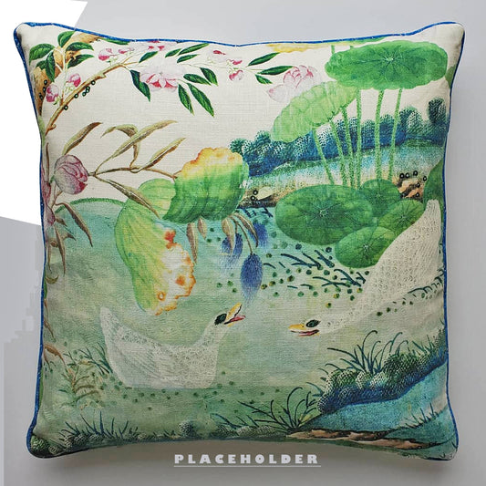 Hamlen Chinoiserie Garden Laughing Ducks Pillow