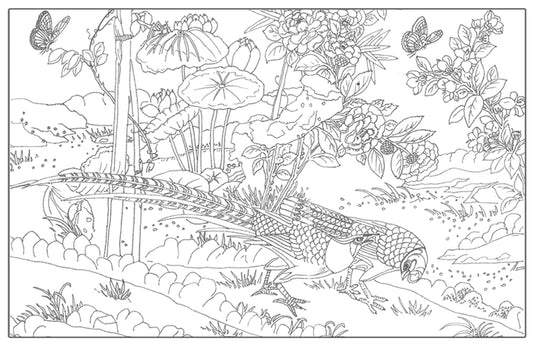 Chinese Garden Coloring Book double pages 10-11
